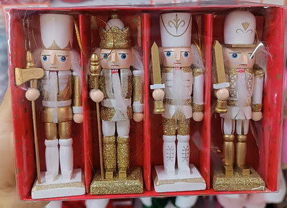 Conjunto de 4 Piezas de Soldados Cascanueces de Madera Navideños