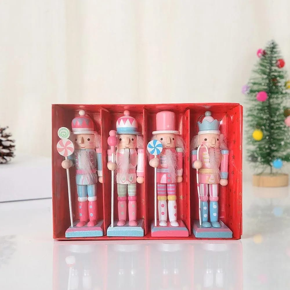 Conjunto de 4 Piezas de Soldados Cascanueces de Madera Navideños