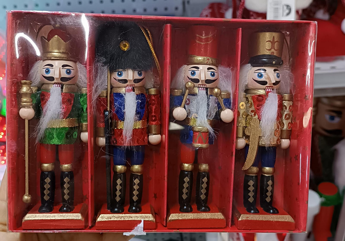 Conjunto de 4 Piezas de Soldados Cascanueces de Madera Navideños
